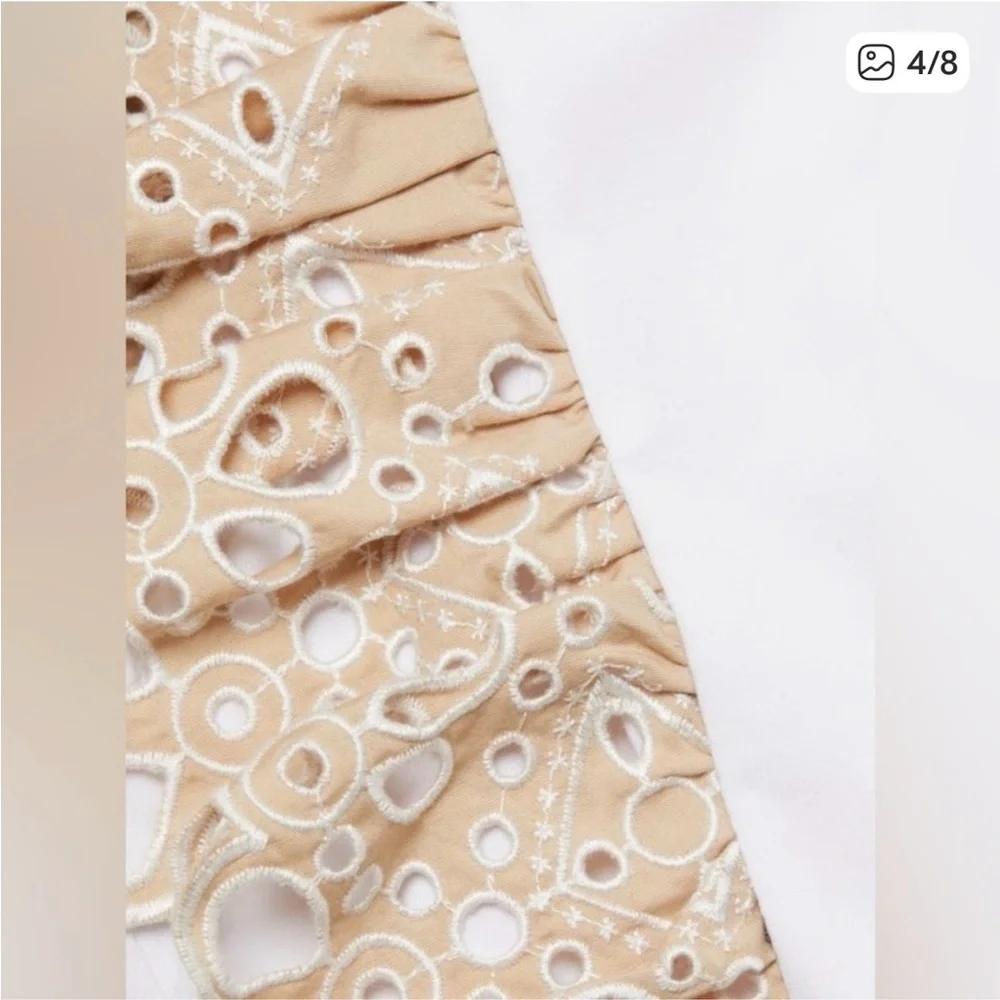Veronica Beard White and Tan Lace Ruffle Blouse - Picture 4 of 10
